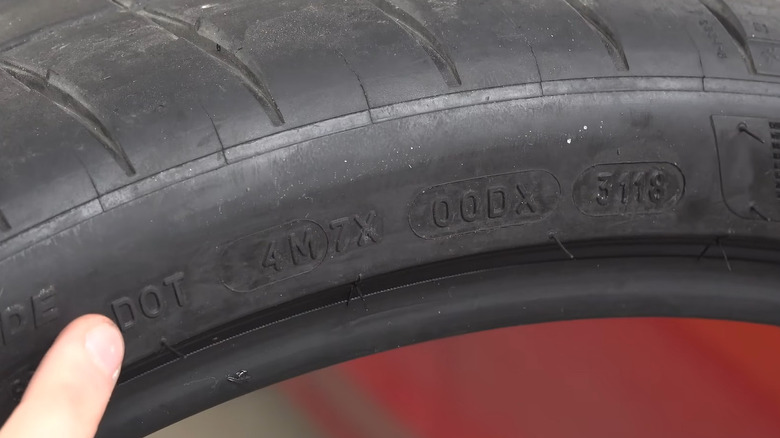 A tire with DOT markings