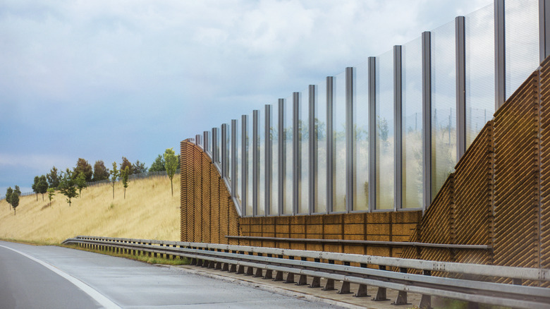 Walls of sound barriers on a highway