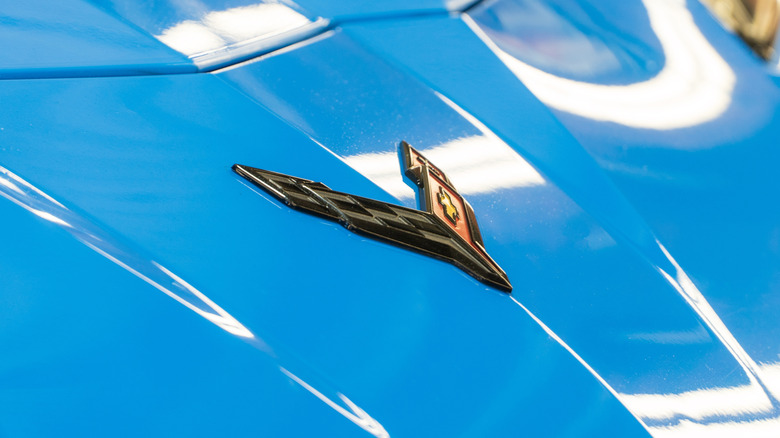 A close-up of a Chevrolet Corvette badge