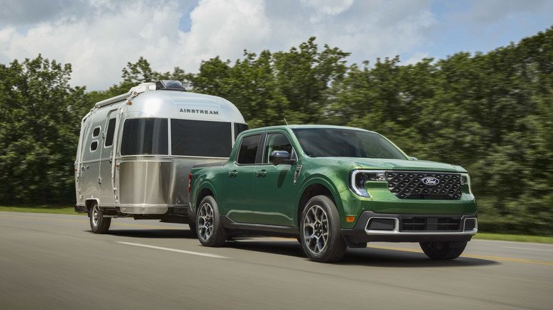 2025 Ford Maverick hybrid with all-wheel drive pulling Airstream trailer