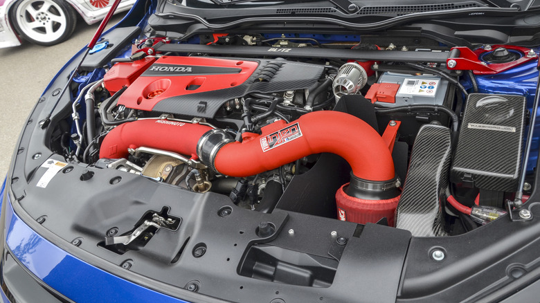 A large cold air intake system in a Honda Civic Type-R