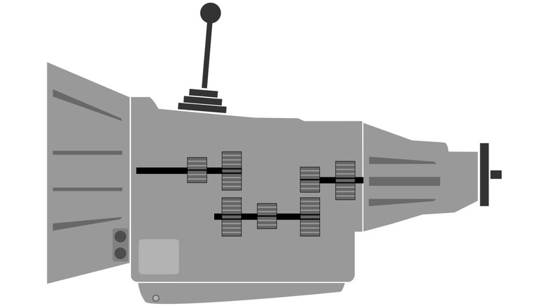 An illustration of a manual, single-clutch transmission with a gear stick.