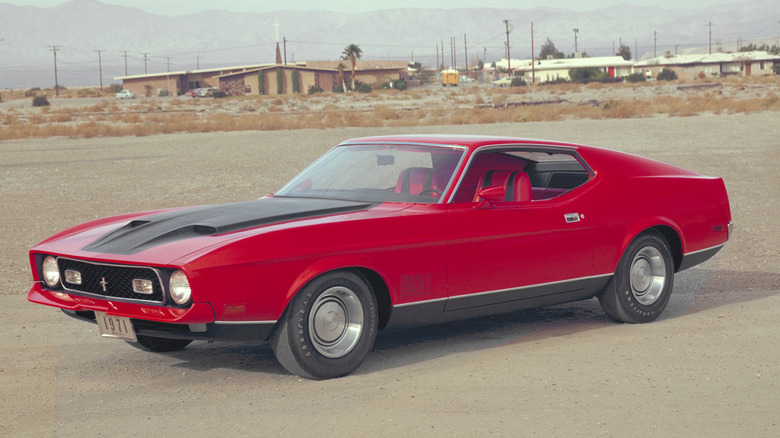 A red 1971 Ford Mustang Mach 1