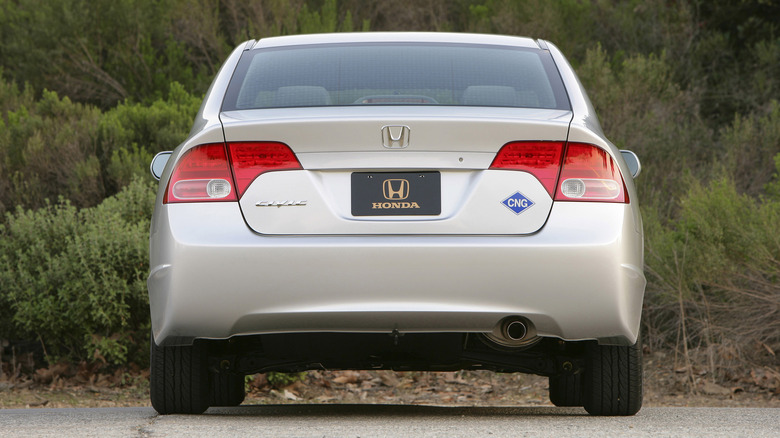 The rear end of a 2007 Honda Civic GX sedan powered by CNG