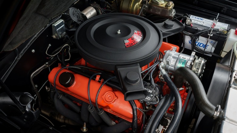 Rebuilt Mopar 440 engine in vintage Dodge Charger R/T
