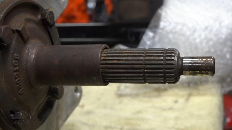 The 26-spline fine spline input shaft on a General Motors Muncie four-speed manual transmission