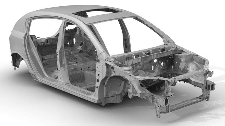 A unibody car frame for a four-door hatchback