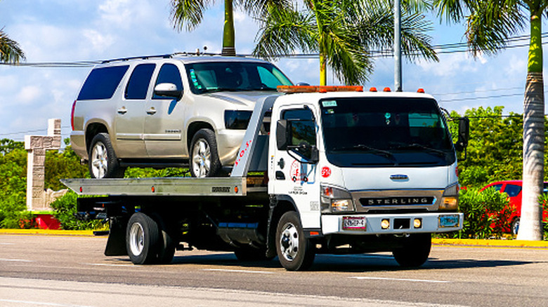 Quintana Roo, Mexico - May 16, 2017: Rescue service truck Sterling 360 at the interurban road.