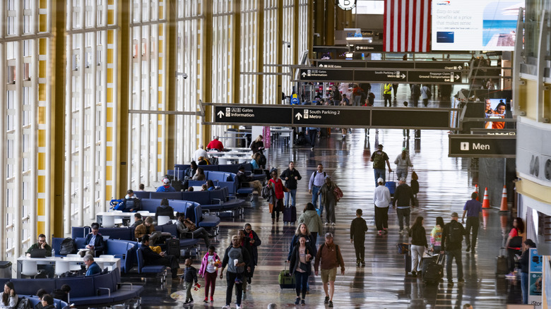 an overhead shot of an airport terminal