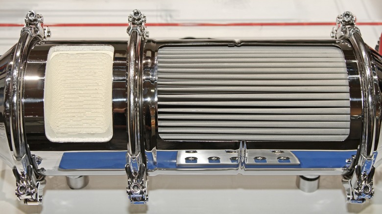 The honeycomb interior of a catalytic converter