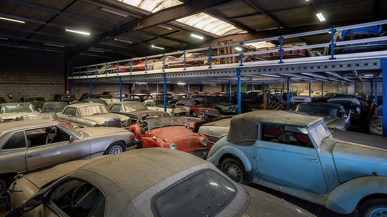 Cars from the Palmen Barnfind Collection being stored in a warehouse in the Netherlands