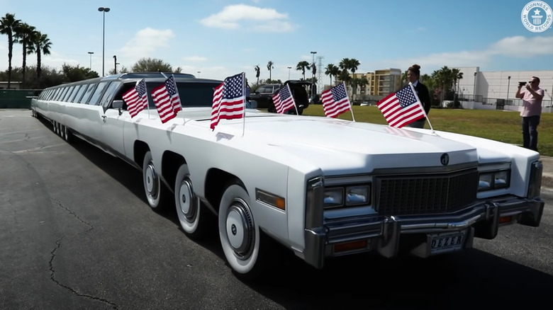 A front view of the American Dream limo with the rear barely visible