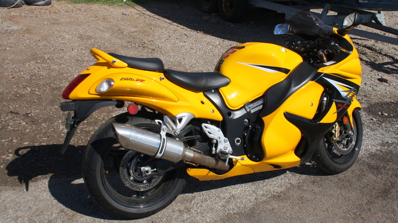 A parked yellow Suzuki Hayabusa GSX1300R