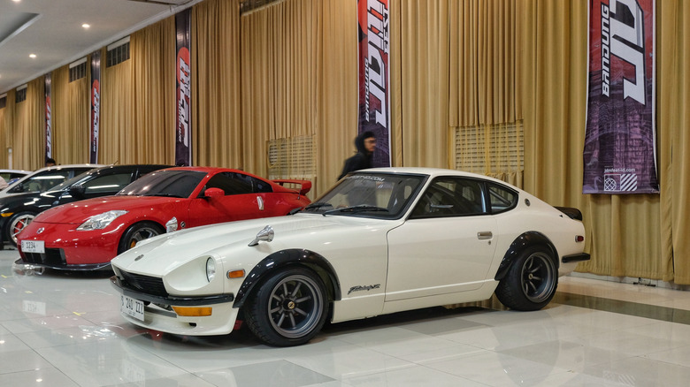 Bandung Indonesia July 19 2025 modified white Nissan Fairlady Z or Datsun 240Z S30 on display at JDM Fest 2025