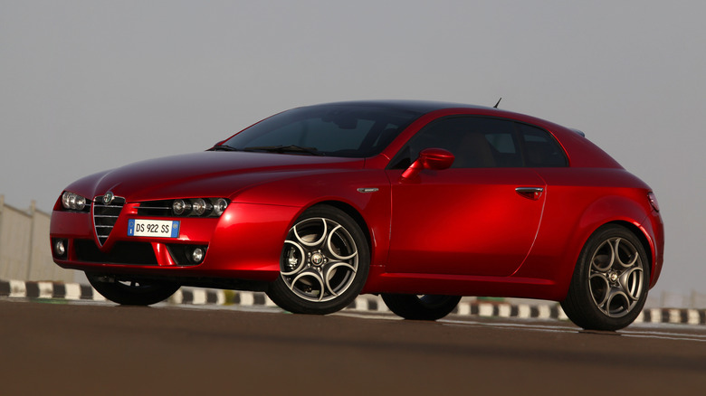 Front 3/4 view of a red Alfa Romeo Brera