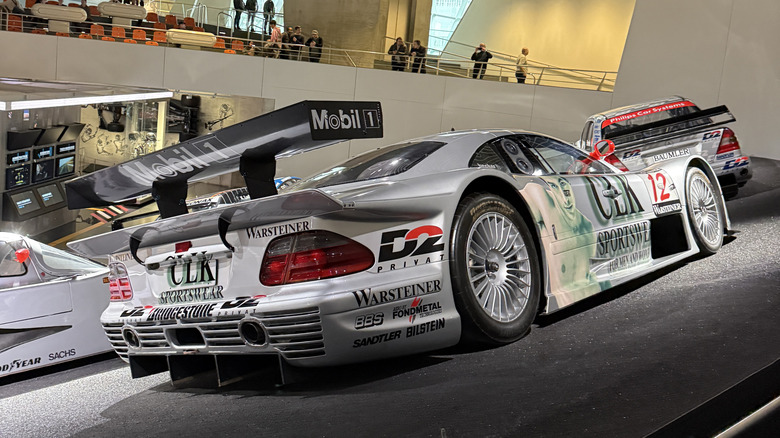 Rear 3/4 view of a Mercedes-Benz CLK GTR race car
