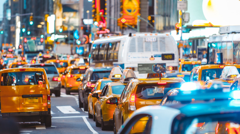 Urban jungle scene with cars and traffic in New york city