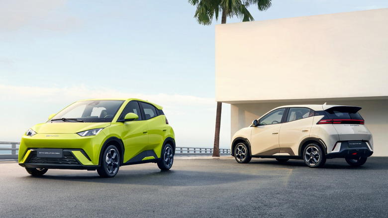 BYD Dolphin press image front and rear three quarter view