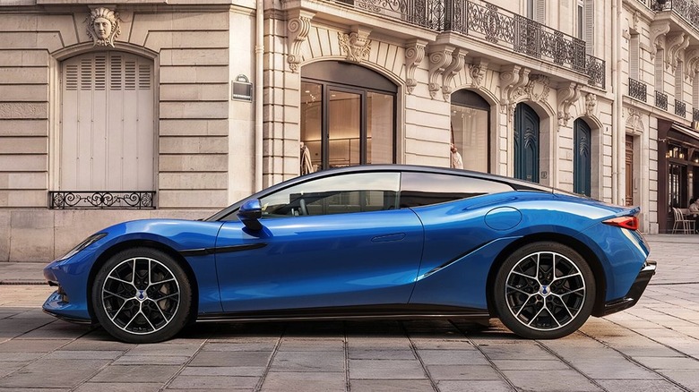 Denza Z Coupe supercar in blue parked on a city street