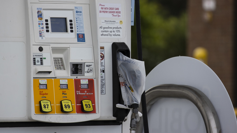 Gas pumps are covered with plastic due to the station being sold out of gasoline on May 12, 2021 in Nashville, Tennessee.