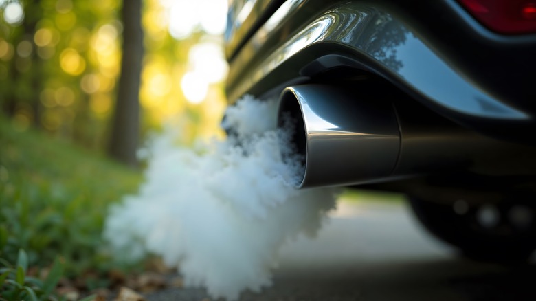 Exhaust fumes coming from a car's tailpipe.