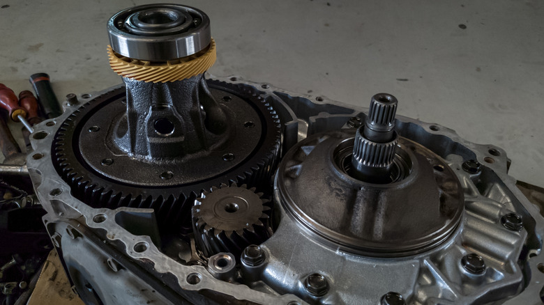 Close up of dismantled transaxle