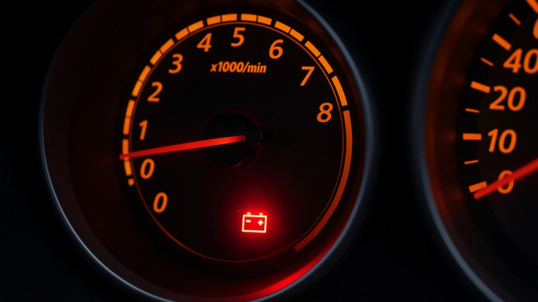 Illuminated battery warning light on the instrument console