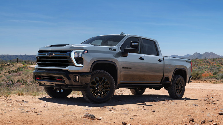 A 2025 Chevrolet Silverado HD Trail Boss parked in a desert