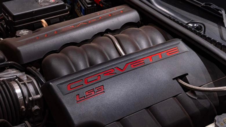 Close-up of a Corvette LS3 engine