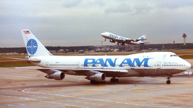 A pair of Pan Am Boeing 747 at Frankfurt Airport in Germany in 1989