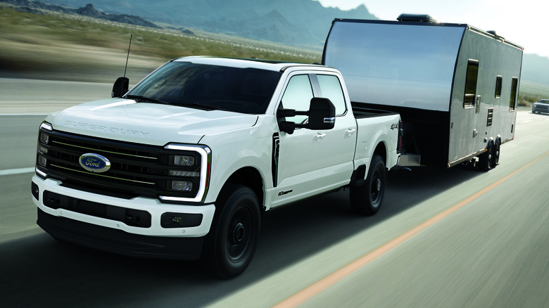 2025 F-350 Super Duty Platinum towing a travel trailer