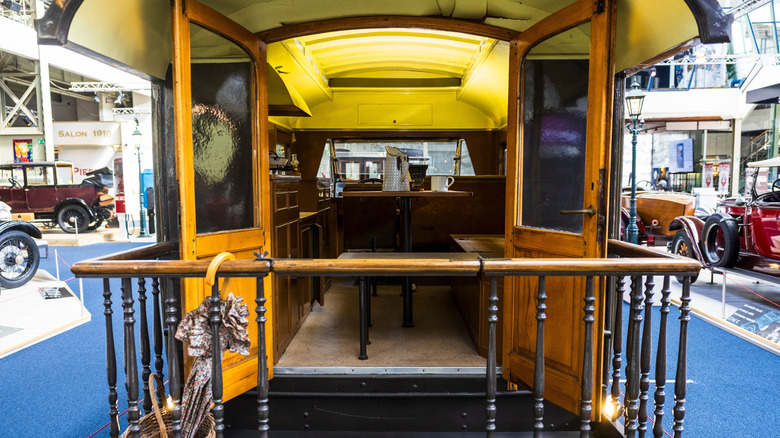 A 1924 Model TT motorhome's interior as seen from the back