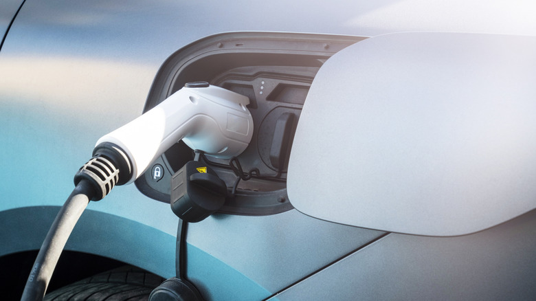 close-up of electric vehicle plug in