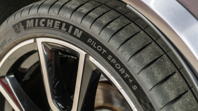 A close-up of a Michelin Pilot Sport 4S tire mounted on a rim.