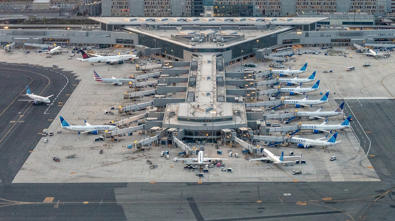 United planes parked at the new terminal at Newark Liberty International Airport