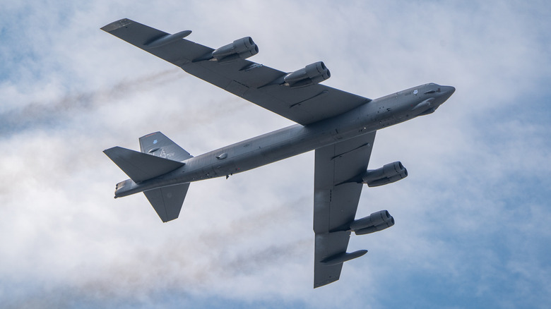Underside position of a B-52 craft flying above