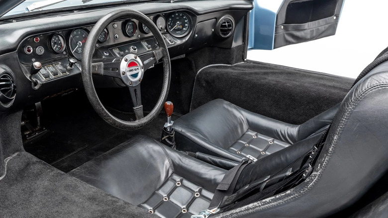 The interior of a Ford GT40 Mk III at the Petersen Automotive Museum.