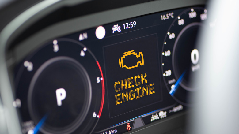 Large check engine warning on dashboard