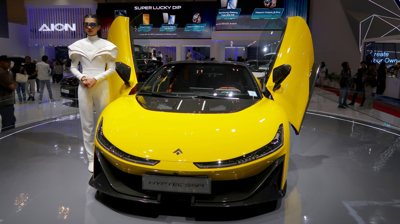 Guangzhou, China auto display including the GAC Group AON Y Plus and Hyptec series