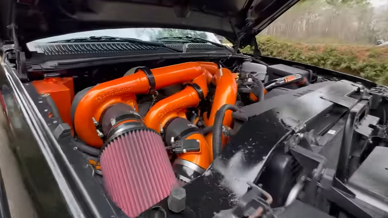A close up of 6.6-liter Duramax diesel V8 modified to make more than 1,000 horsepower