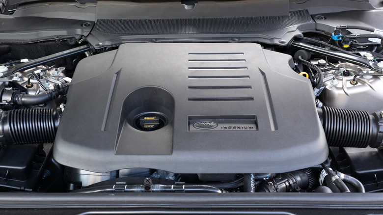 A close-up of a Jaguar Land Rover Ingenium engine.