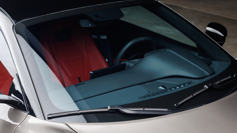 Windshield of a grey car