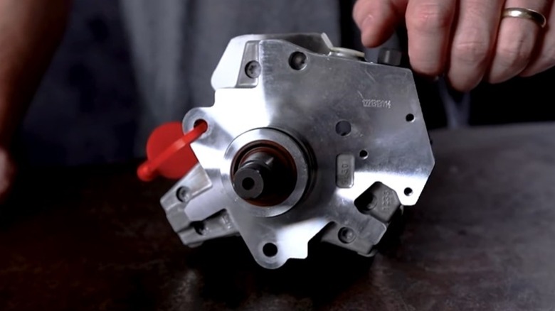 Close-up shot of a Bosch CP3 fuel pump on a workbench