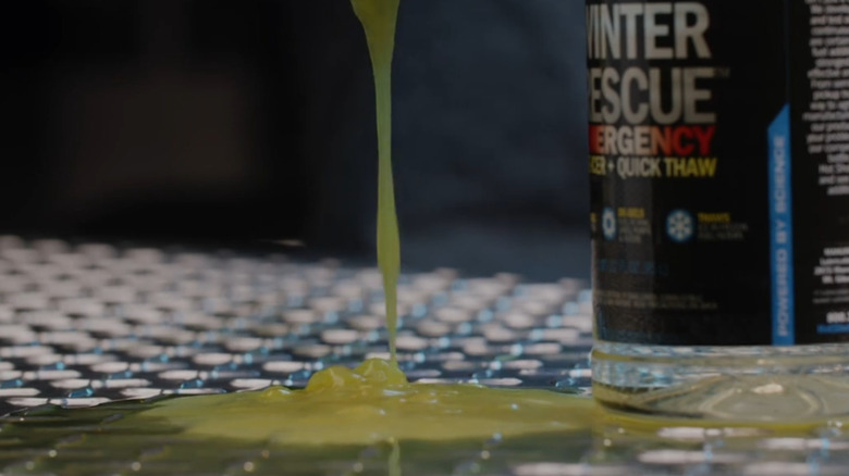 Gelled diesel oil being poured from a container