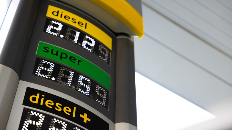 Diesel fuel prices listed at a gas station