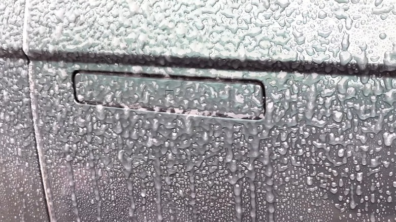 A closeup of an Ioniq 5 with its retractable door handle frozen shut