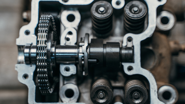 A Detailed CloseUp View of Engine Components Specifically Camshaft and Valve Lifters