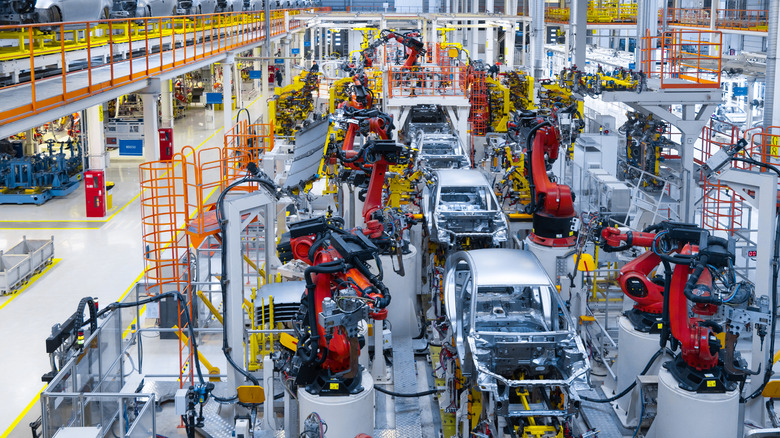 Cars on an assembly line