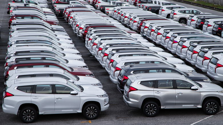 New cars in a stockyard