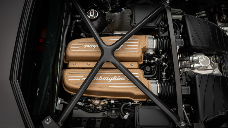 Engine bay of a Lamborghini Huracan STO